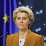 05 March 2023, Brandenburg, Gransee/Ot Meseberg: Ursula von der Leyen, President of the EU Commission, after the first day of the closed meeting of the German Cabinet at Schloss Meseberg during a joint press conference with Chancellor Scholz. Photo: Soeren Stache/dpa (Photo by SOEREN STACHE / DPA / dpa Picture-Alliance via AFP)